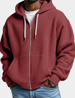 Sudadera Oversize Hombre Waffle con Capucha - Rojo