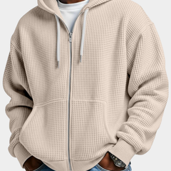 Sudadera Oversize Hombre Waffle con Capucha - Beige