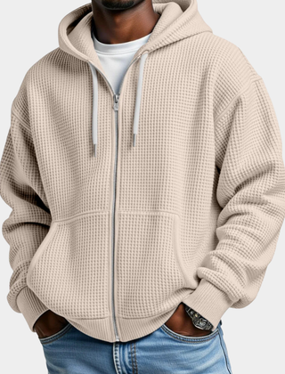 Sudadera Oversize Hombre Waffle con Capucha - Beige