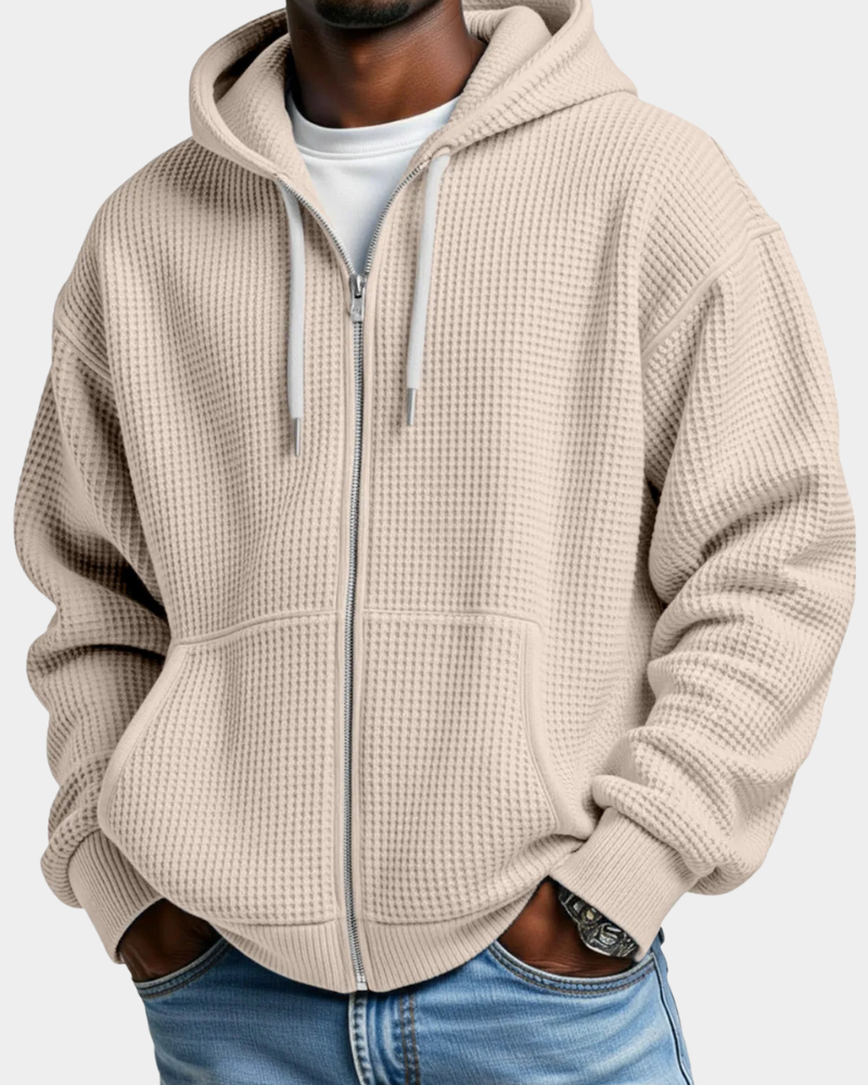 Sudadera Oversize Hombre Waffle con Capucha - Beige