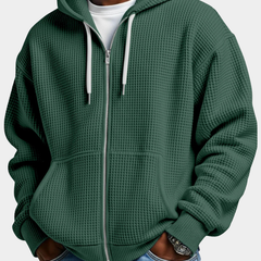 Sudadera Oversize Hombre Waffle con Capucha - Verde militar