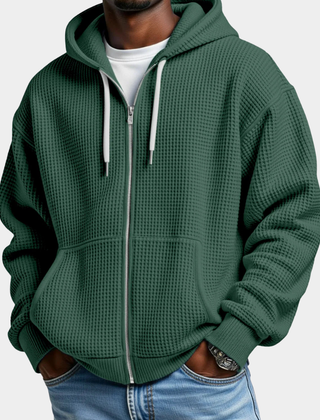 Sudadera Oversize Hombre Waffle con Capucha - Verde militar