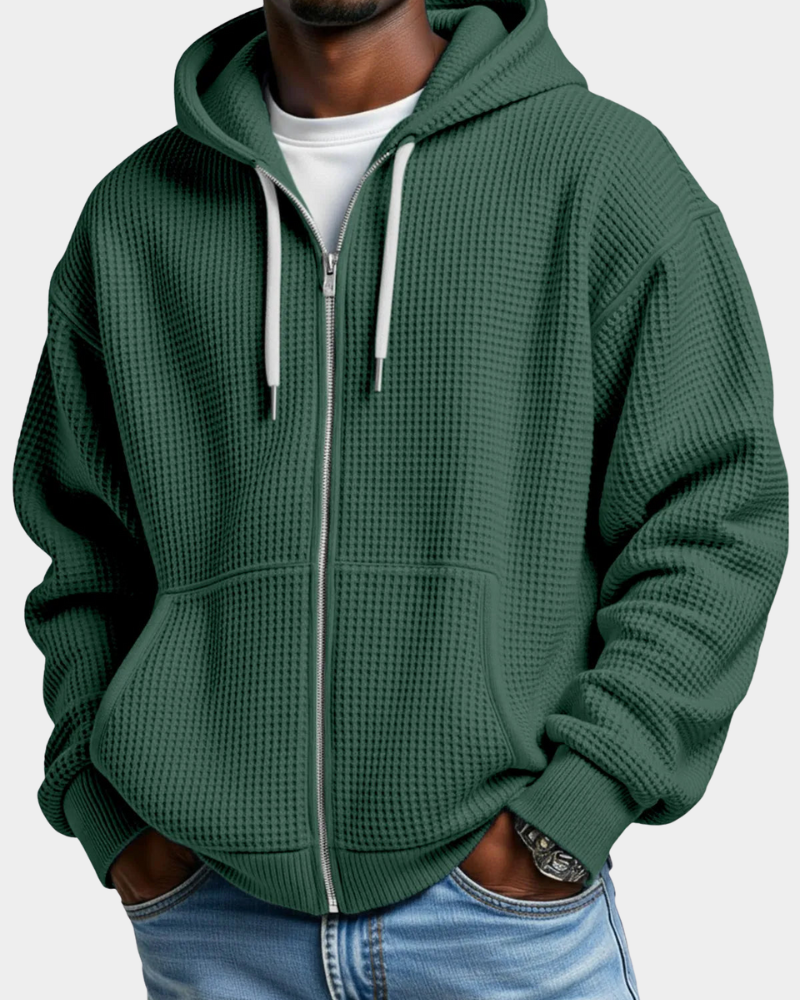 Sudadera Oversize Hombre Waffle con Capucha - Verde militar