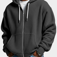 Sudadera Oversize Hombre Waffle con Capucha - Negro