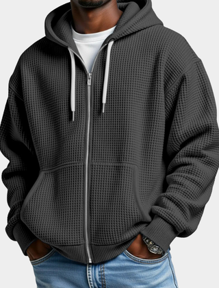 Sudadera Oversize Hombre Waffle con Capucha - Negro