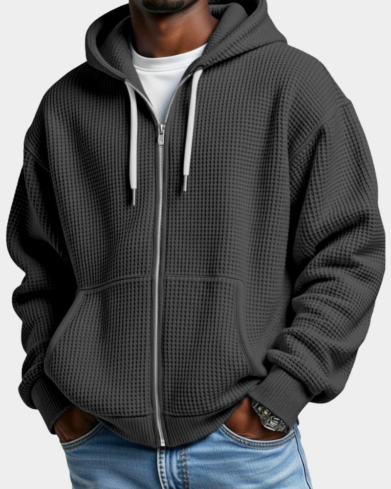 Sudadera Oversize Hombre Waffle con Capucha - Negro
