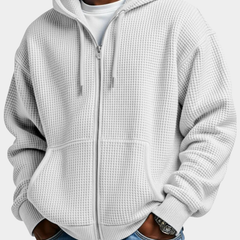 Sudadera Oversize Hombre Waffle con Capucha - Blanco