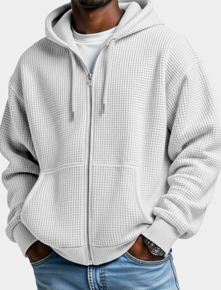 Sudadera Oversize Hombre Waffle con Capucha - Blanco
