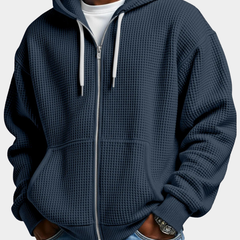 Sudadera Oversize Hombre Waffle con Capucha - Azul marino