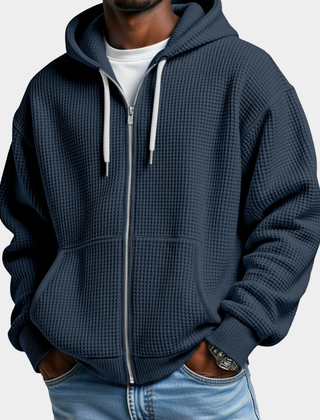 Sudadera Oversize Hombre Waffle con Capucha - Azul marino