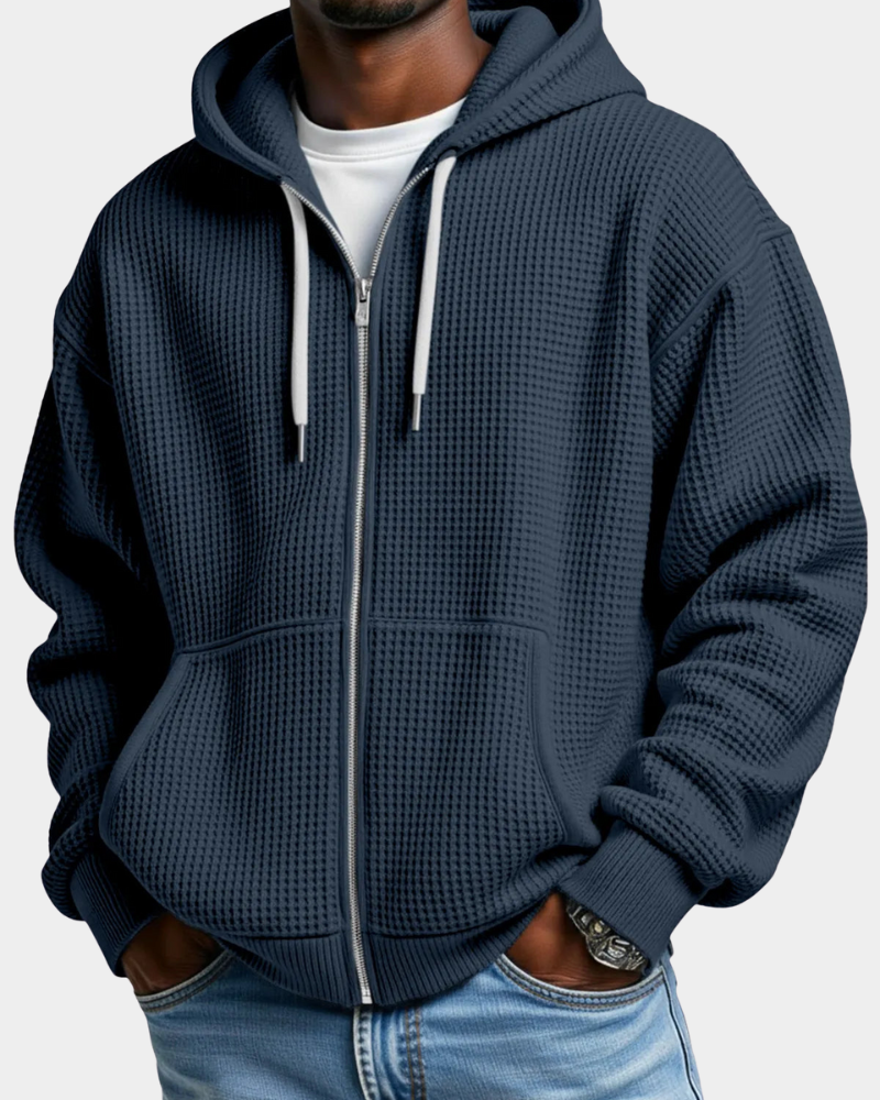 Sudadera Oversize Hombre Waffle con Capucha - Azul marino