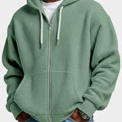 Sudadera Oversize Hombre Waffle con Capucha - Verde