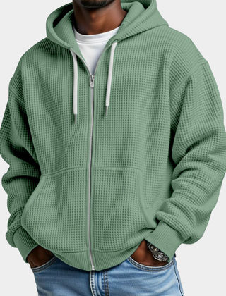 Sudadera Oversize Hombre Waffle con Capucha - Verde