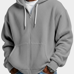 Sudadera Oversize Hombre Waffle con Capucha - Gris