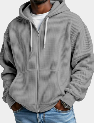 Sudadera Oversize Hombre Waffle con Capucha - Gris