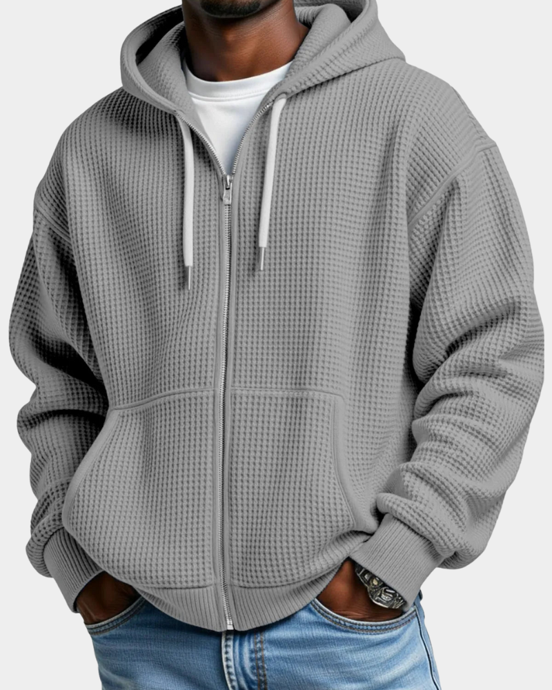 Sudadera Oversize Hombre Waffle con Capucha - Gris