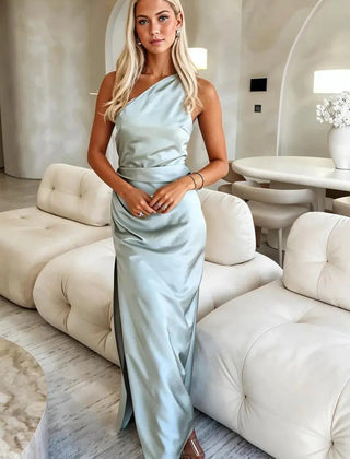 Vestido de gala satinado liso - Verde