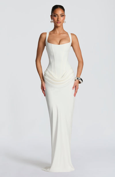 Vestido de noche elegante corset con cordones - Blanco