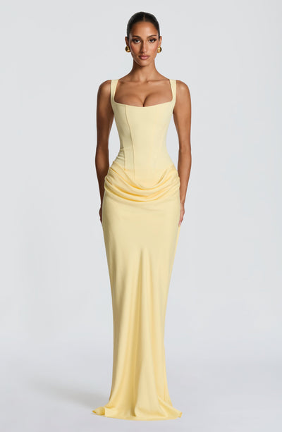 Vestido de noche elegante corset con cordones - Amarillo