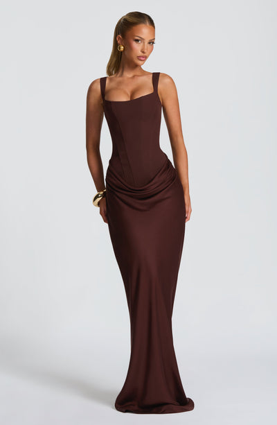 Vestido de noche elegante corset con cordones - Café