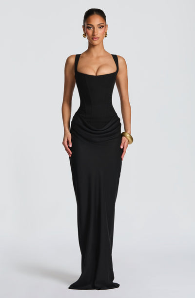 Vestido de noche elegante corset con cordones - Negro