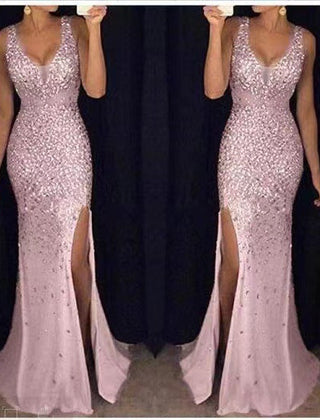 Vestido de gala escote en V sin mangas - Rosa