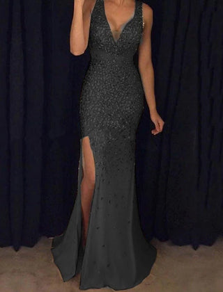 Vestido de gala escote en V sin mangas - Negro
