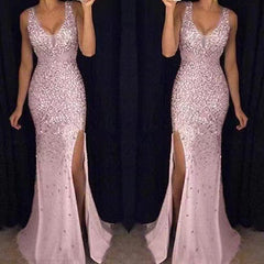Vestido de gala escote en V sin mangas