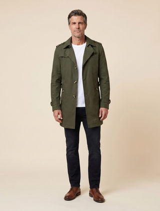Gabardina Hombre a la Rodilla con Cinturón - Verde