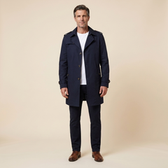 Gabardina Hombre a la Rodilla con Cinturón - Azul