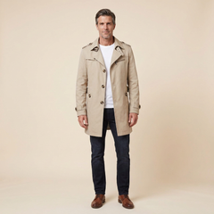 Gabardina Hombre a la Rodilla con Cinturón - Beige