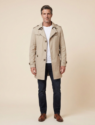 Gabardina Hombre a la Rodilla con Cinturón - Beige