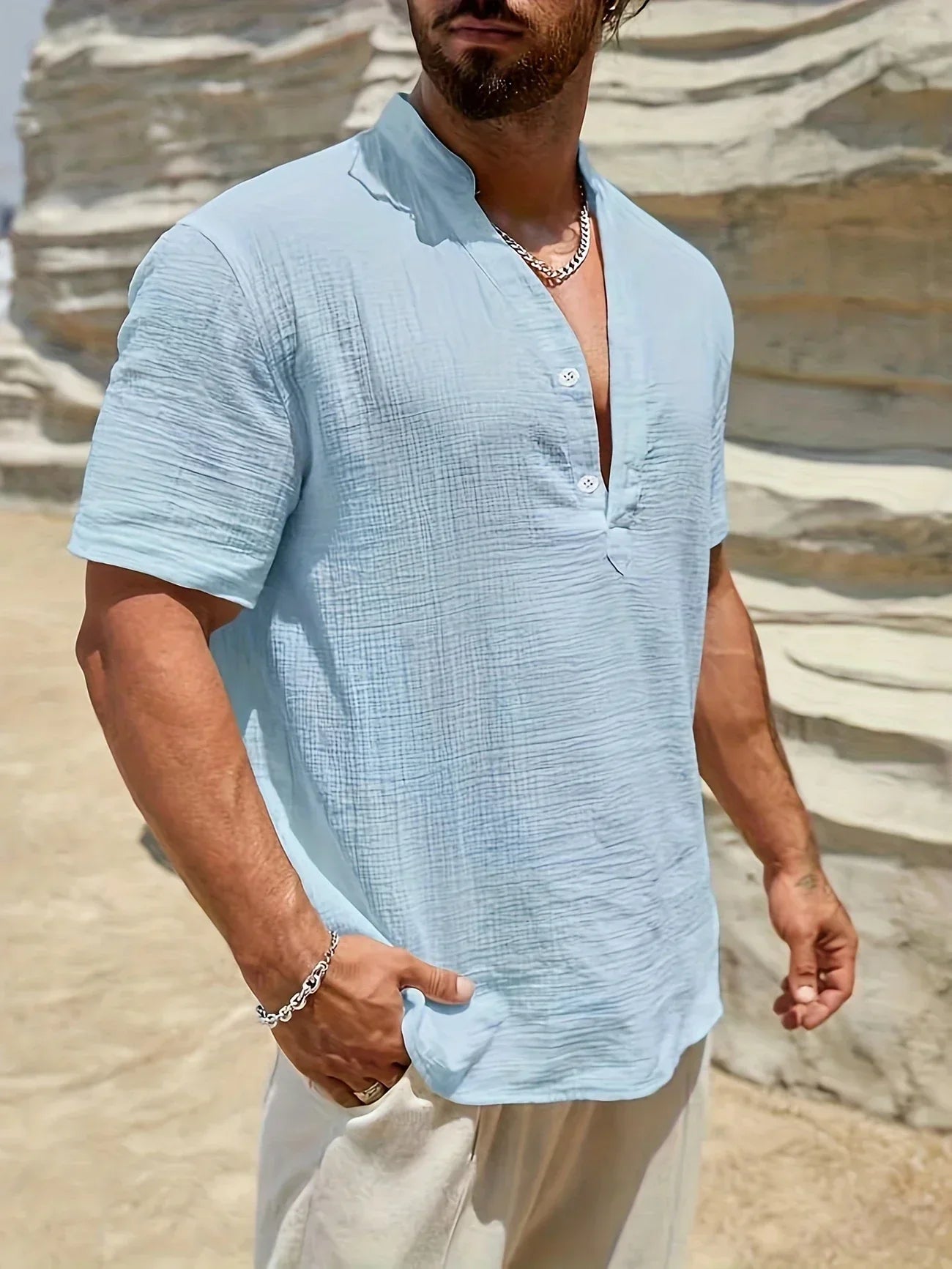 David | Camisa de verano elegante con cuello alto