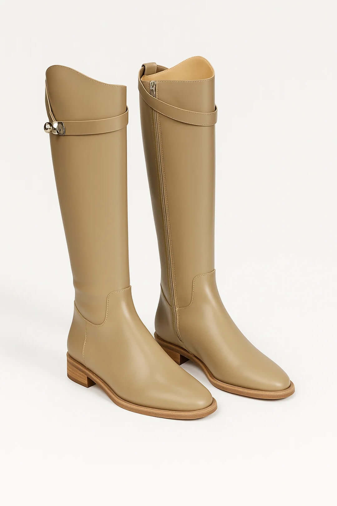 Botas Altas Mujer de Invierno con Hebilla - Beige