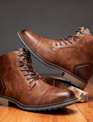 Botines Hombre con Agujetas y Puntera Reforzada - Castaño