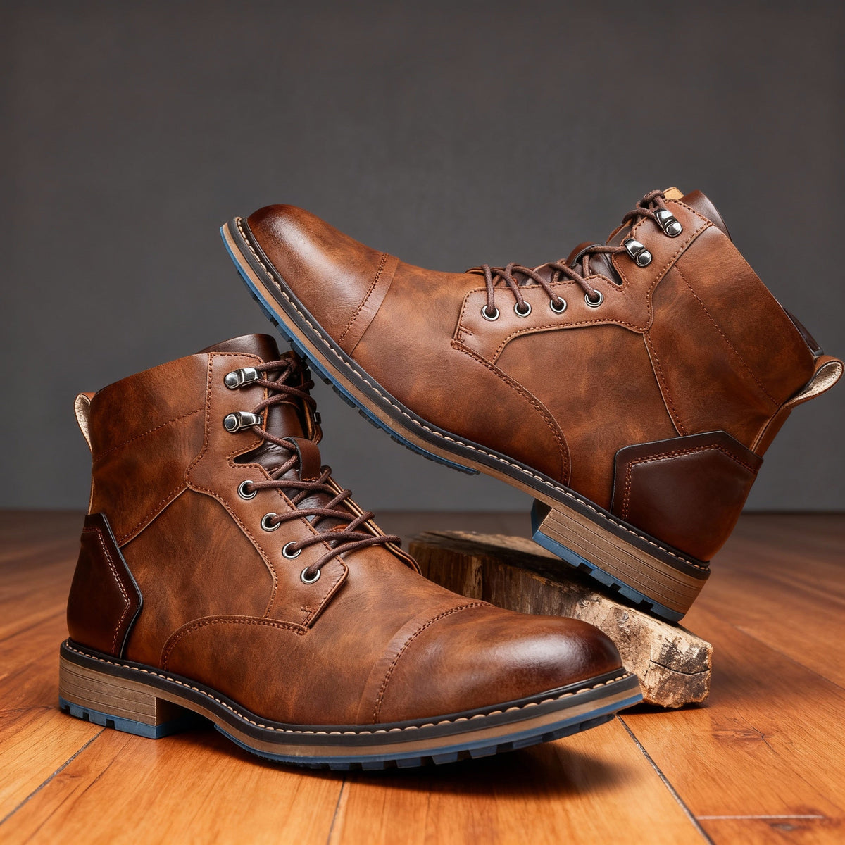 Botines Hombre con Agujetas y Puntera Reforzada - Castaño