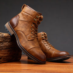 Botines Hombre con Agujetas y Puntera Reforzada - Café claro