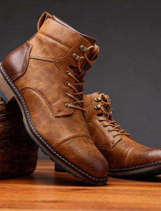 Botines Hombre con Agujetas y Puntera Reforzada - Café claro