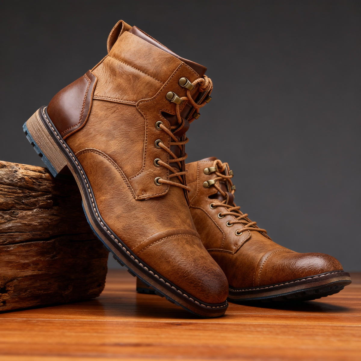 Botines Hombre con Agujetas y Puntera Reforzada - Café claro