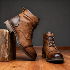 Botines Hombre con Agujetas y Puntera Reforzada - Café oscuro