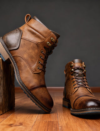 Botines Hombre con Agujetas y Puntera Reforzada - Café oscuro