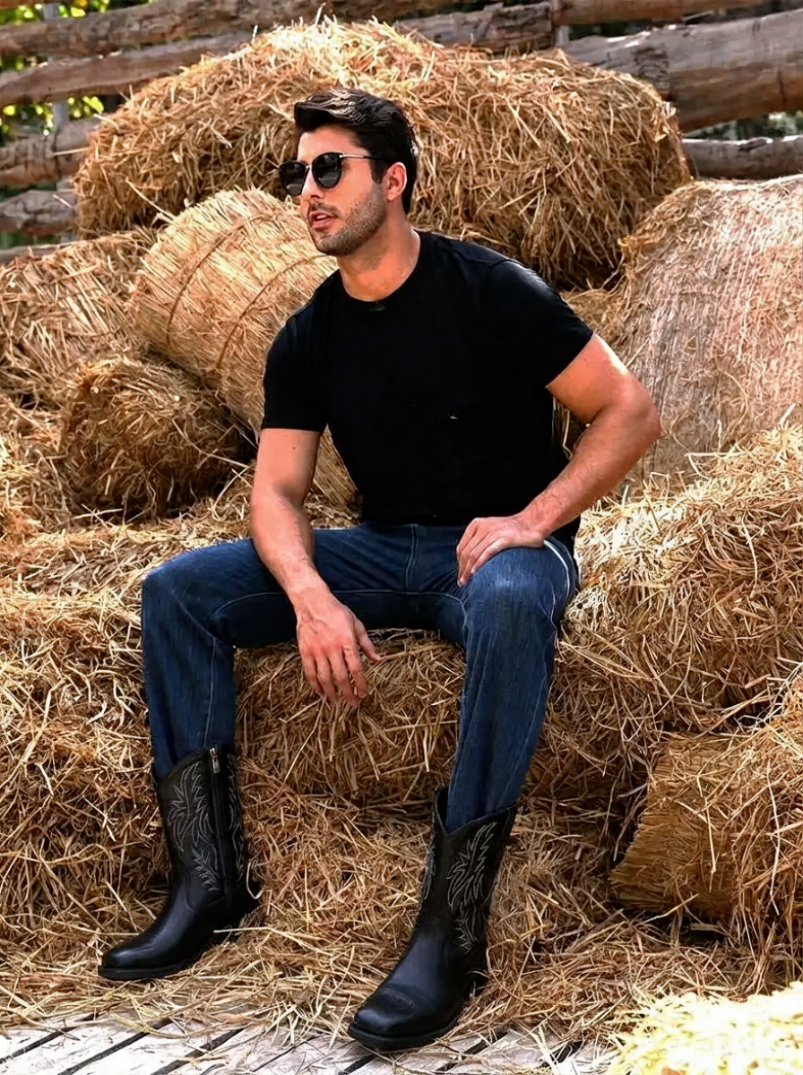 Botas Vaqueras Hombre Altas con Costura de Flama
