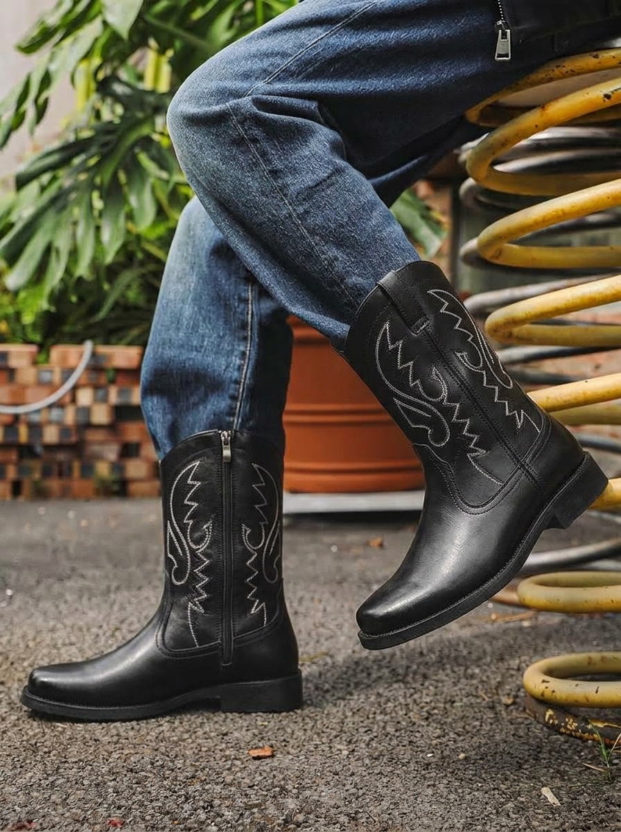 Botas Vaqueras Hombre Altas con Costura de Flama
