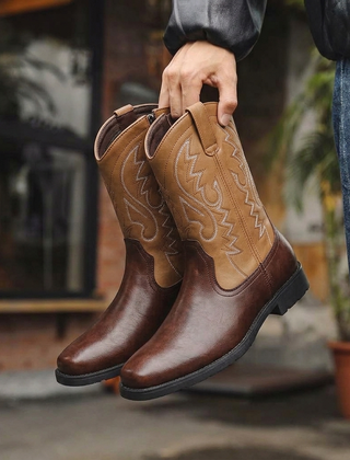 Botas Vaqueras Hombre Altas con Costura de Flama - Caqui