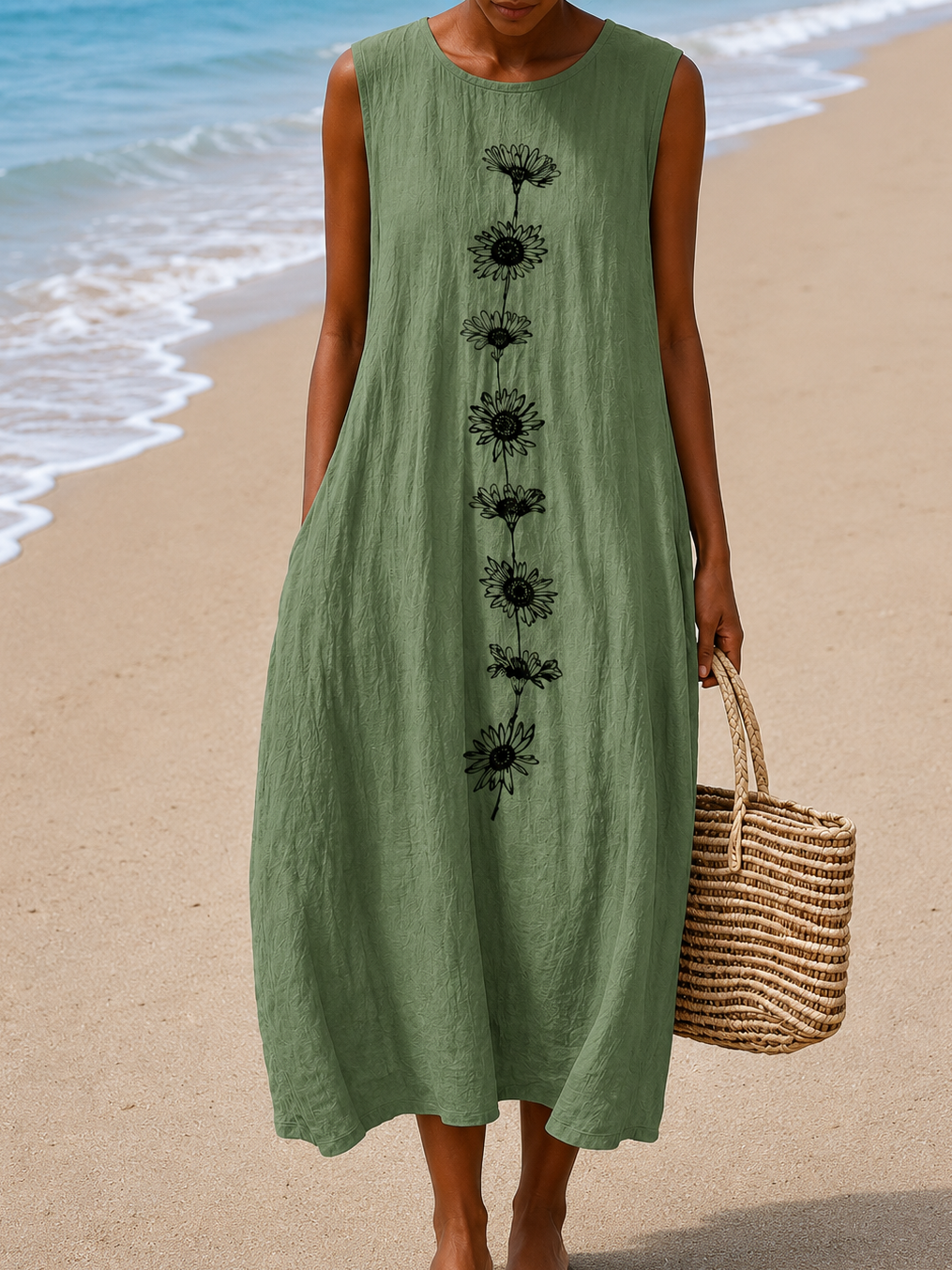 Eva | Vestido Midi Casual Sin Mangas con Estampado para Mujer