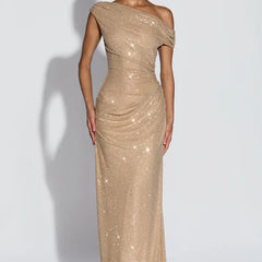 Vestido de noche elegante con lentejuelas - Dorado