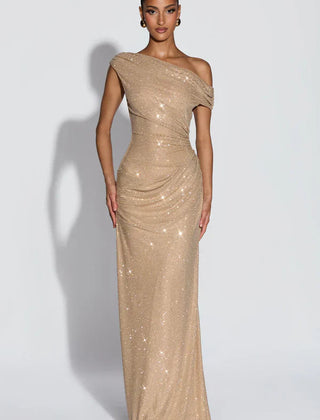 Vestido de noche elegante con lentejuelas - Dorado