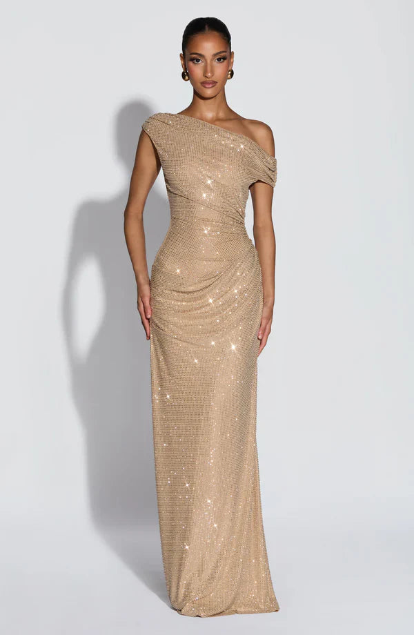 Vestido de noche elegante con lentejuelas - Dorado