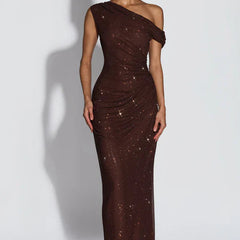 Vestido de noche elegante con lentejuelas - Café ciruela
