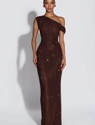 Vestido de noche elegante con lentejuelas - Café ciruela
